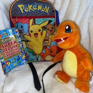 Build A Bear 16” Pokemon Charmander Plush Animal Nintendo+Backpack+Book /3 Items